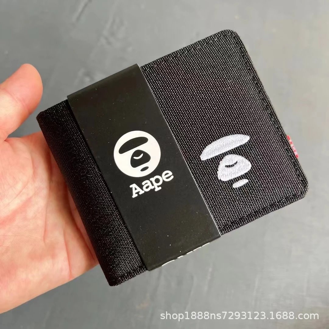 A Bathing Ape Aape Logo Embroidered Black Short Wallet