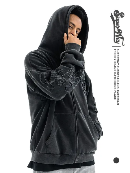Chrome Hearts Embroidered Fleur-de-Lis Zip-Up Hoodie Black - 2