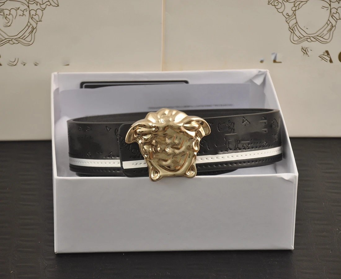 Versace Medusa Head Leather Belt Black with Gold Buckle
