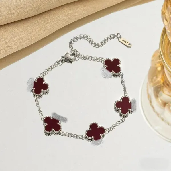 Design Alhambra-Style Red Enamel Clover Bracelet Jewelry - 1