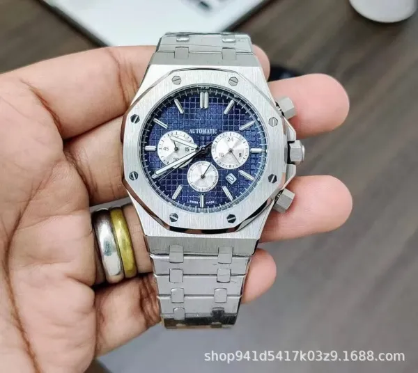 Audemars Piguet Royal Oak Chronograph Blue Tapisserie Dial Steel Watch Watches - 1