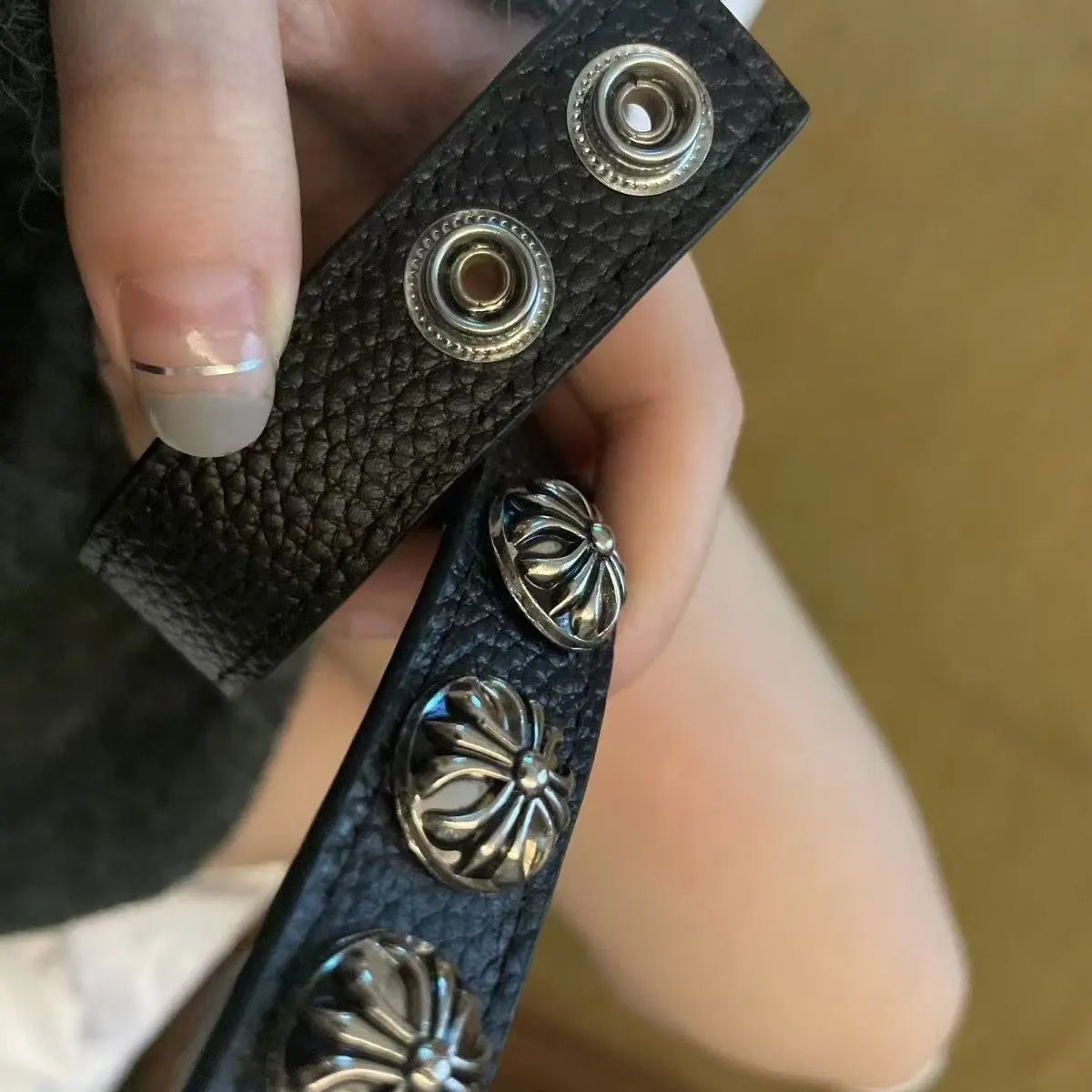 Chrome Hearts Floral Stud Leather Bracelet Black Jewelry - 5