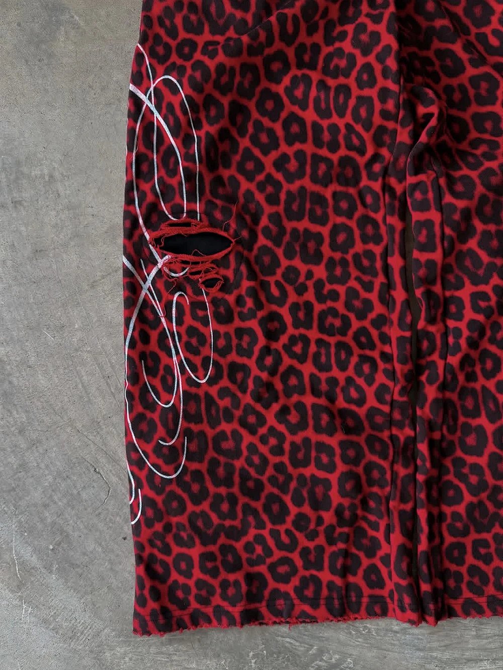 FROM THE STREET American Vintage Double-Waist Leopard Ripped Distressed Loose Straight Sweatpants