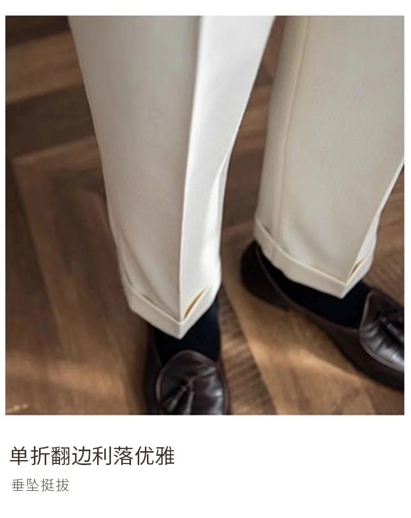 Design Pleated High-Waist Trousers Beige Pants - 11