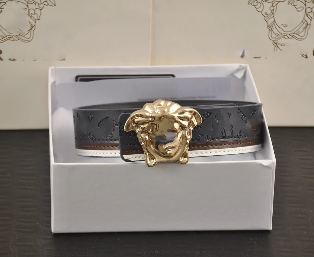 Versace Medusa Head Leather Belt Black Gold
