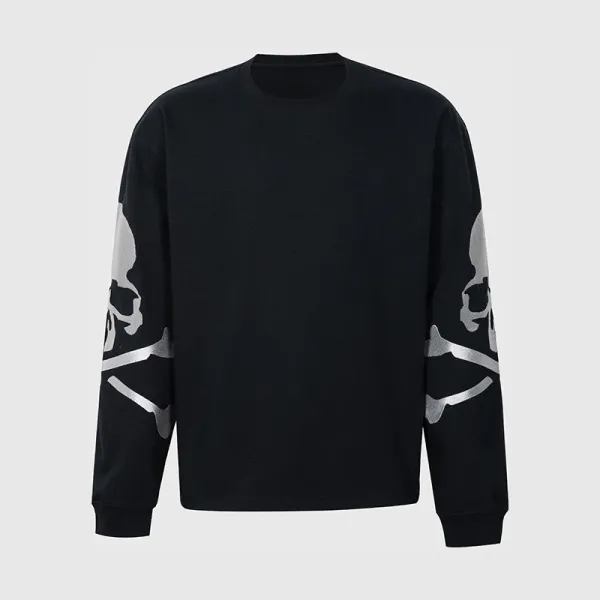 Design Skull Print Long Sleeve Tee Black T-Shirts - 10