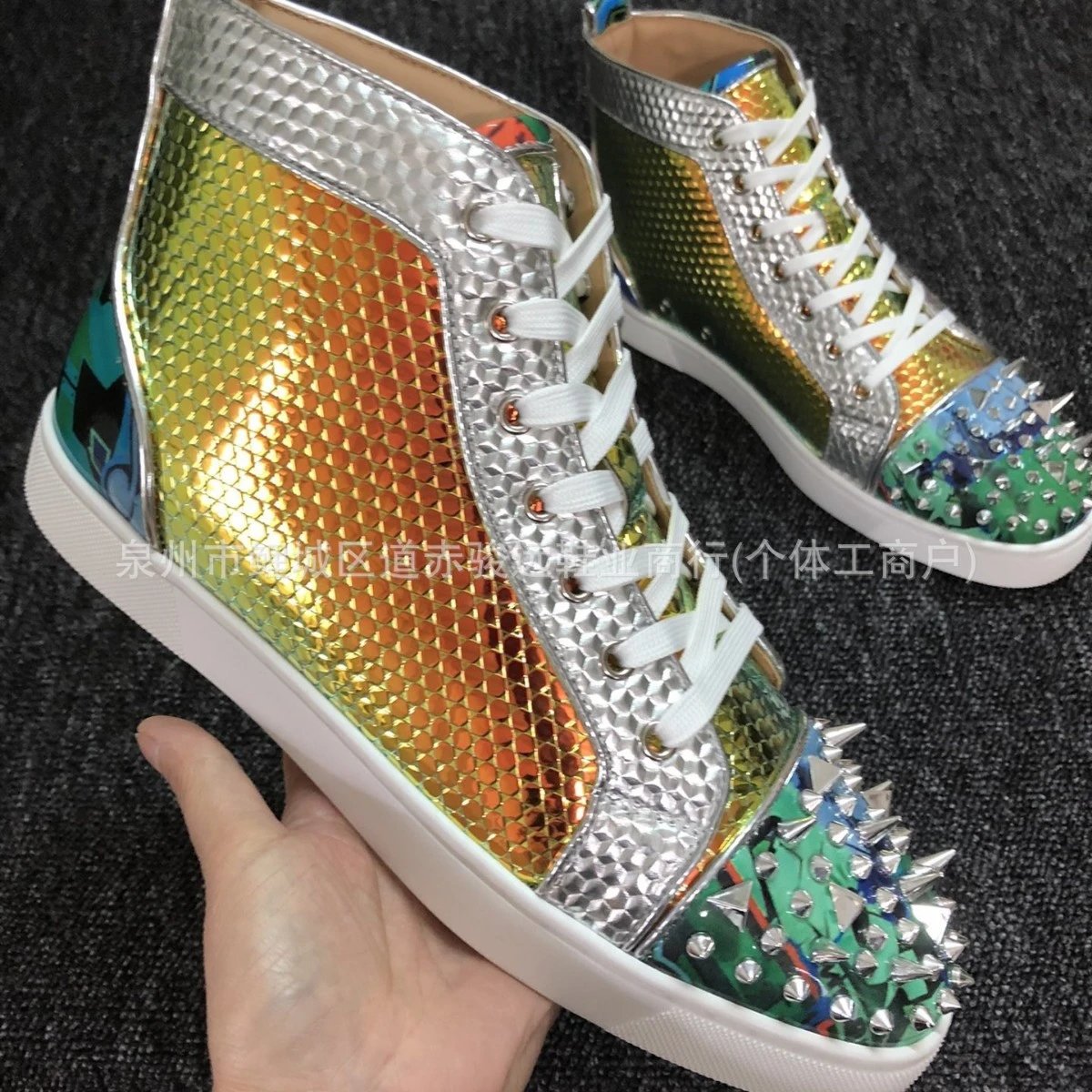 Design High-Top Sneakers with Leopard Print and Quilted Velvet Burgundy - 6