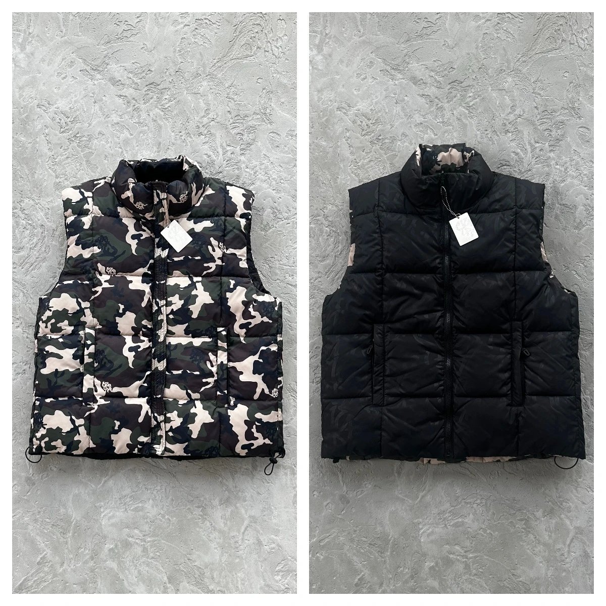 MUTA Jackets Hooded zip-up shell jacket with multiple zip pockets — Double-sided camouflage vest
