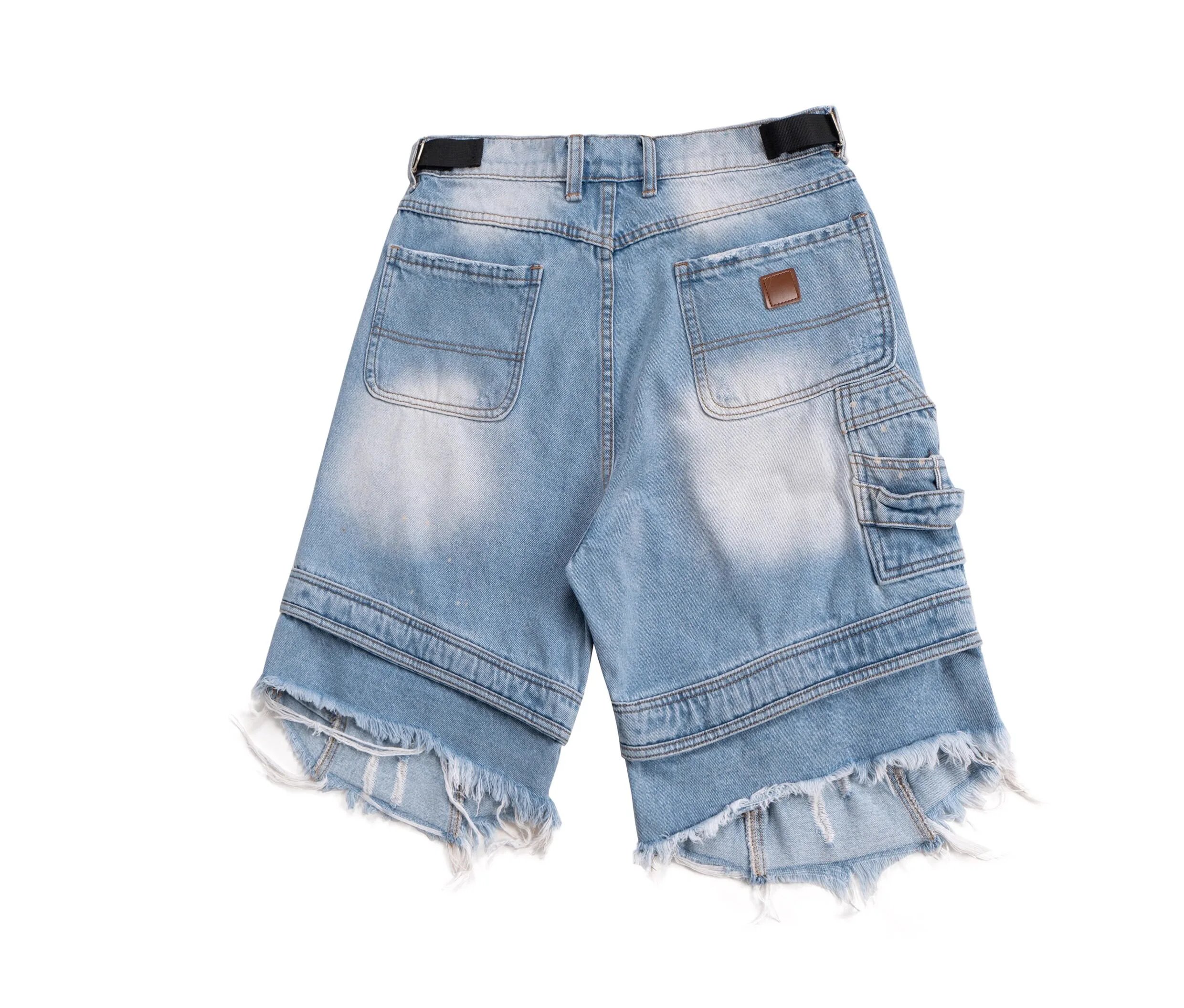 Design Distressed Oversized Cargo Denim Shorts Black - 13