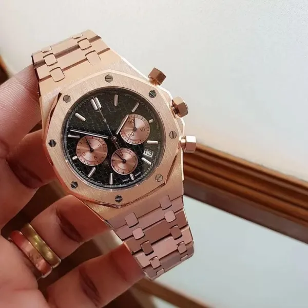Audemars Piguet Royal Oak Chronograph Rose Gold Black Dial Watch Watches - 3