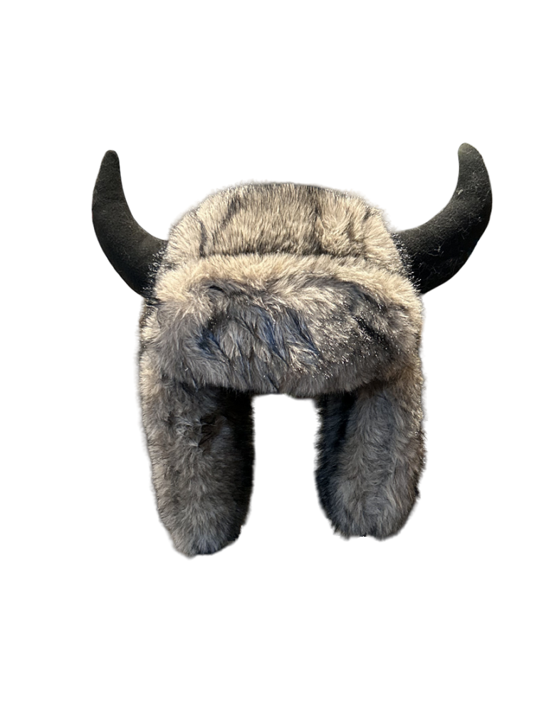 Design Viking Horn Hat Gray Faux Fur Trapper Hat Hats - 6