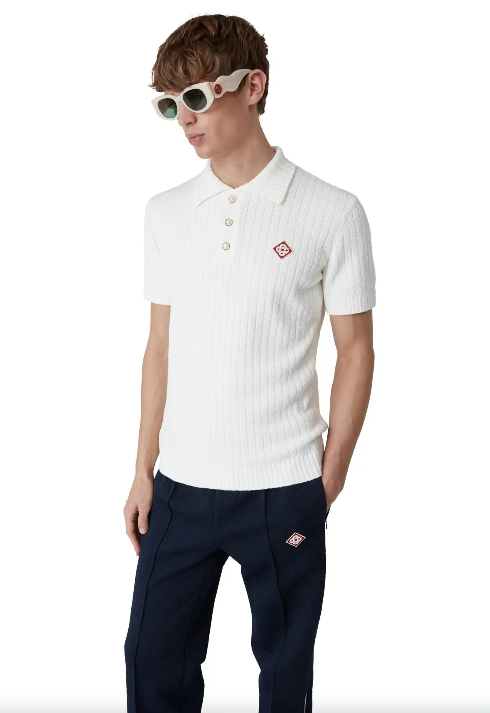 Casablanca x Casa Blanca Ribbed Knit Polo White Polo Shirt - 6