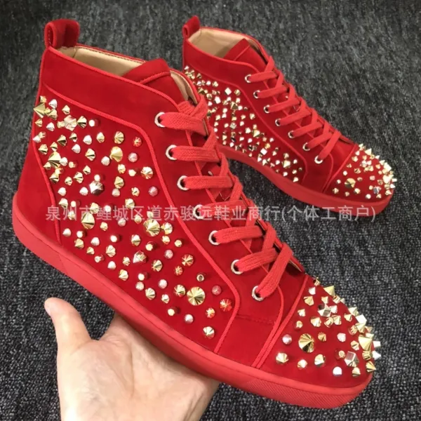 Design Red Suede Studded High-Top Sneakers - 1