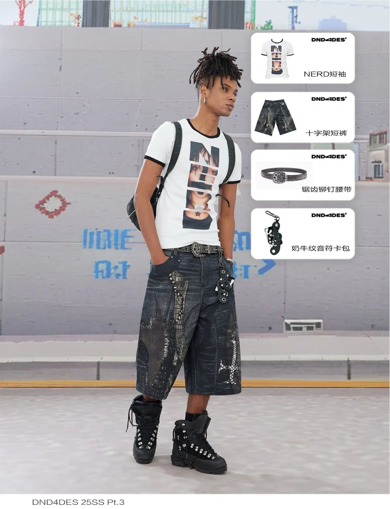 Design Distressed Crocodile-Print Denim Shorts Black - 15