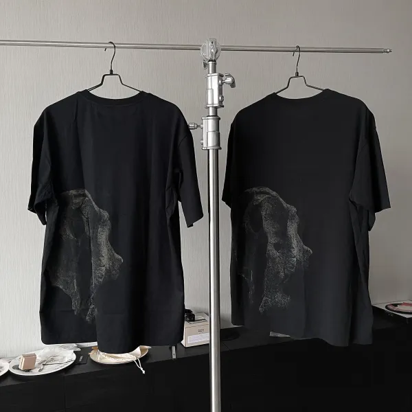 Design Stone Face Print Black T-Shirt - 2
