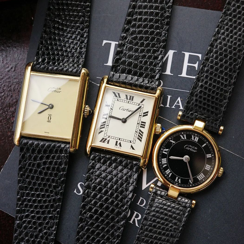 Cartier Santos Dumont Gold Case Brown Alligator Strap Watch Watches - 2