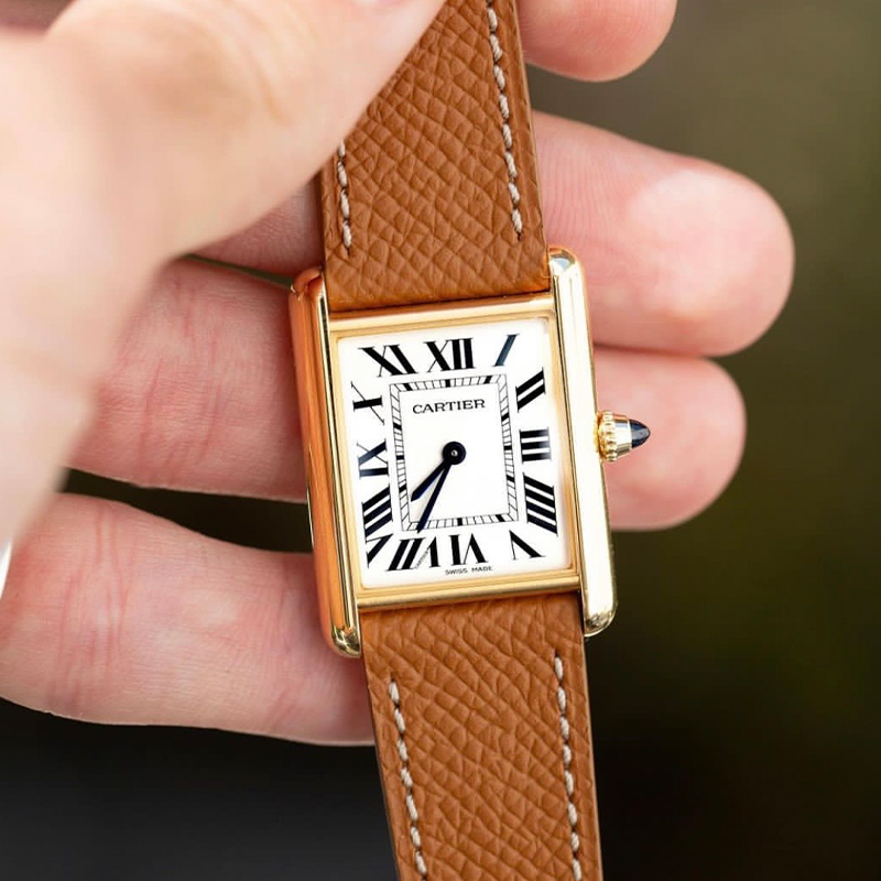 Cartier Santos Dumont Gold Case Brown Alligator Strap Watch Watches - 9