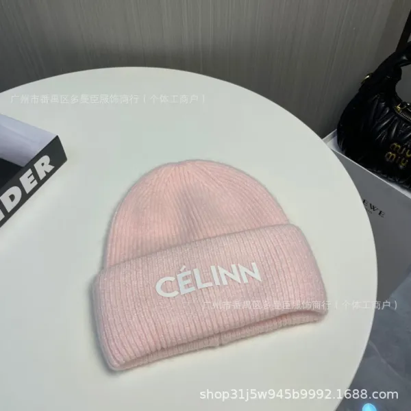 Celine Céline Beanie Hat in Soft Pink with Embossed Logo Beanie - 1