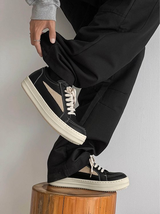 Inverted triangle RO low top flat shoes, thick soled men's cleanfit leather, American style height increasing German training shoes, upturned toe