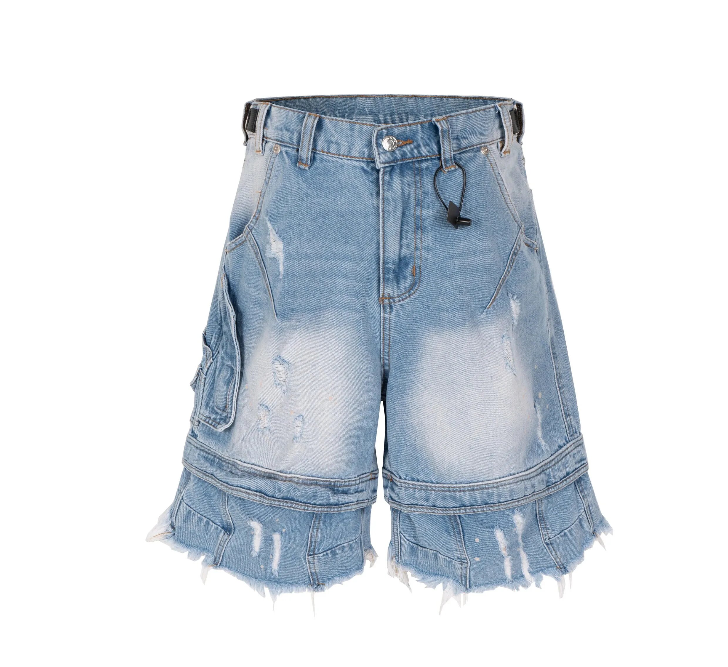 Design Distressed Oversized Cargo Denim Shorts Black - 10