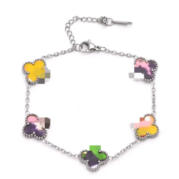 Design Four-Leaf Clover Charm Bracelet Multicolor Silver-Tone Bracelet Jewelry - 1