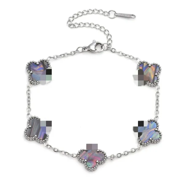 Design Four-Leaf Clover Abalone Shell Bracelet Silver Jewelry - 1
