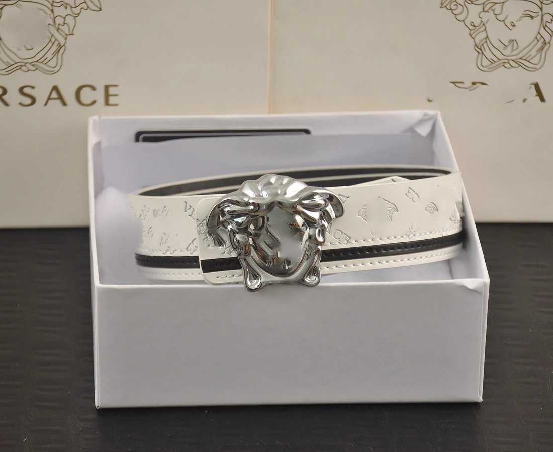 Versace Medusa Head Buckle Leather Belt White