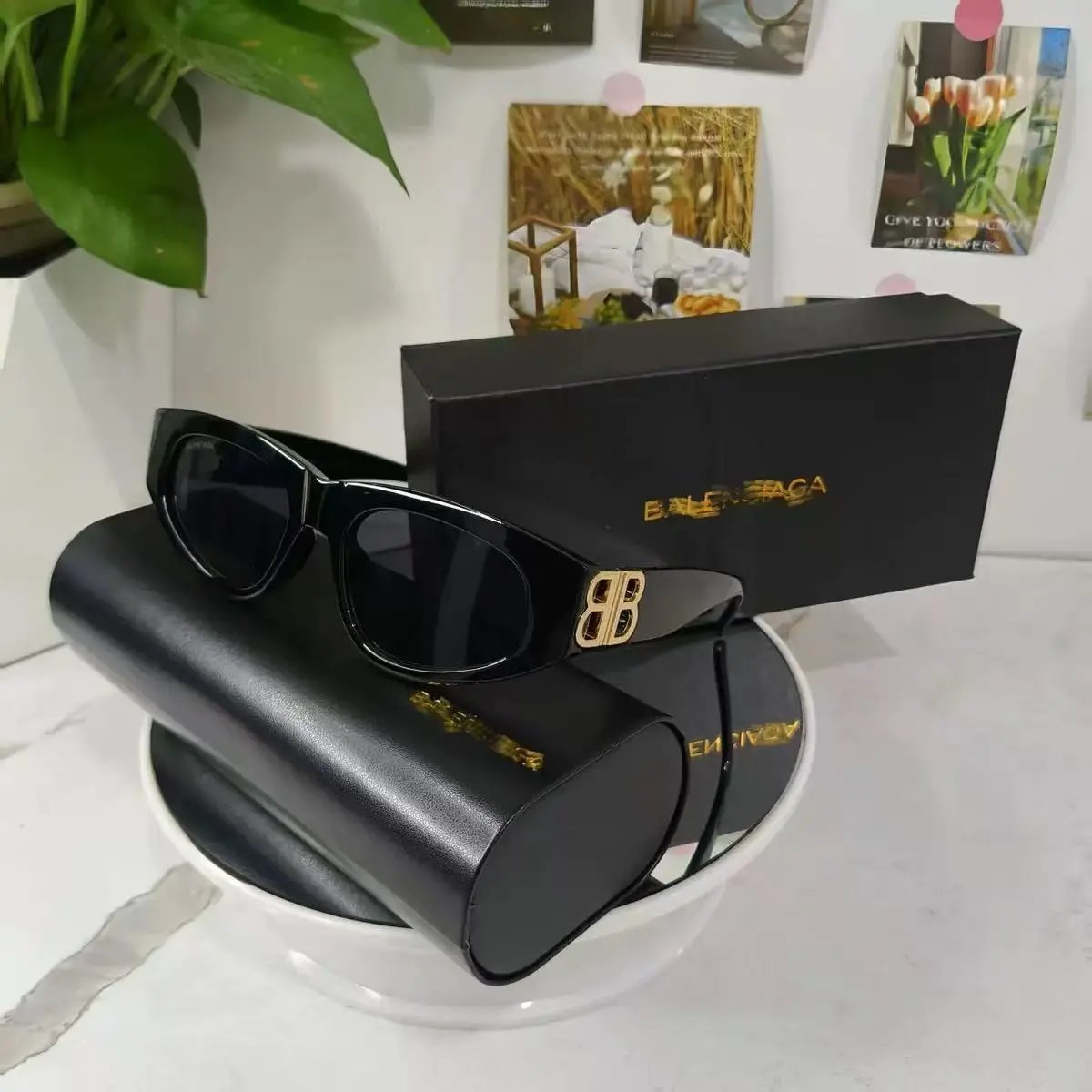 Balenciaga BB Square Sunglasses Black Gold
