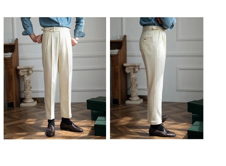 Design Pleated High-Waist Trousers Beige Pants - 13