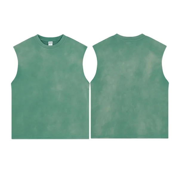 Design Acid Wash Green Sleeveless Tank Top Vest Top - 1