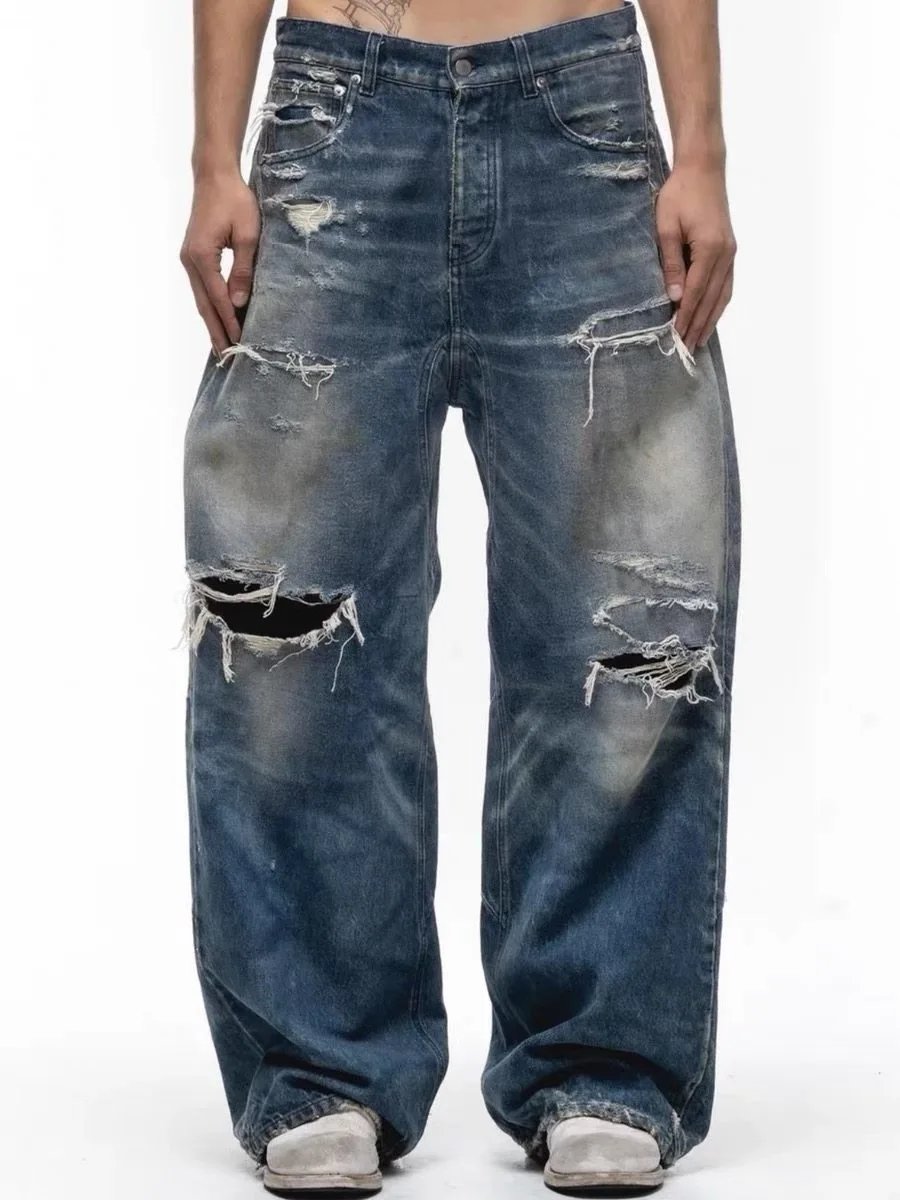No Faith Studios Jeans Baggy Distressed Blue