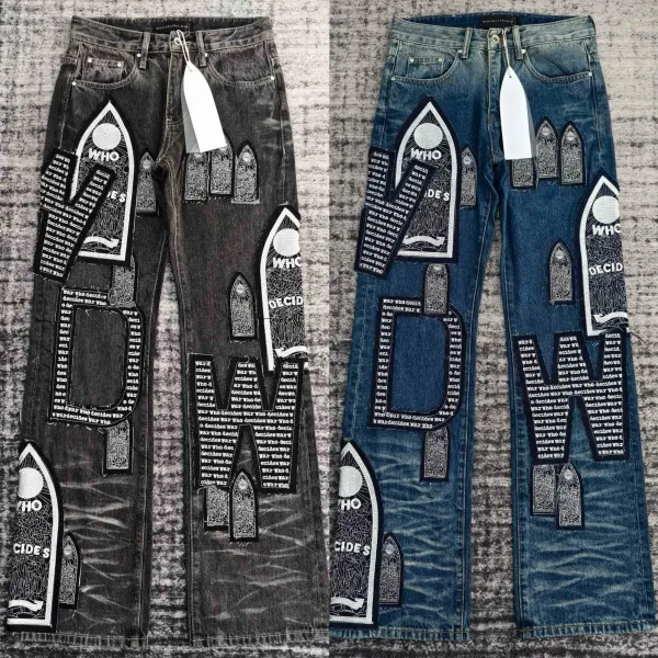Design Who Decides War Gothic Arch Patchwork Denim Jeans - 2