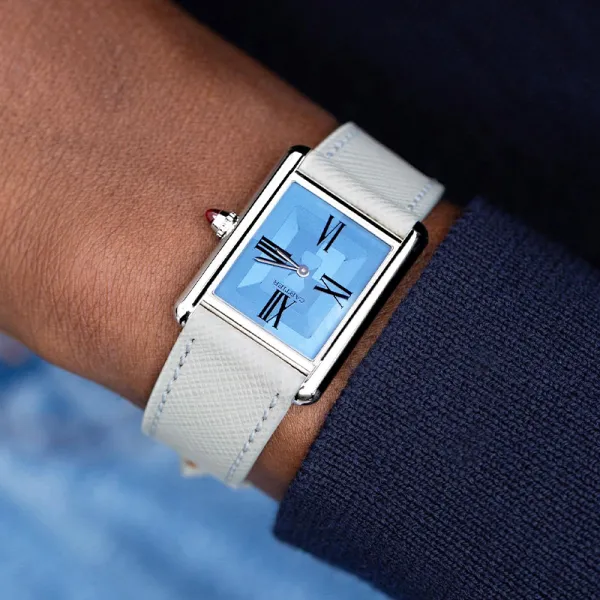 Cartier Tank Must SolarBeat Blue Dial White Leather Strap Watch Watches - 1