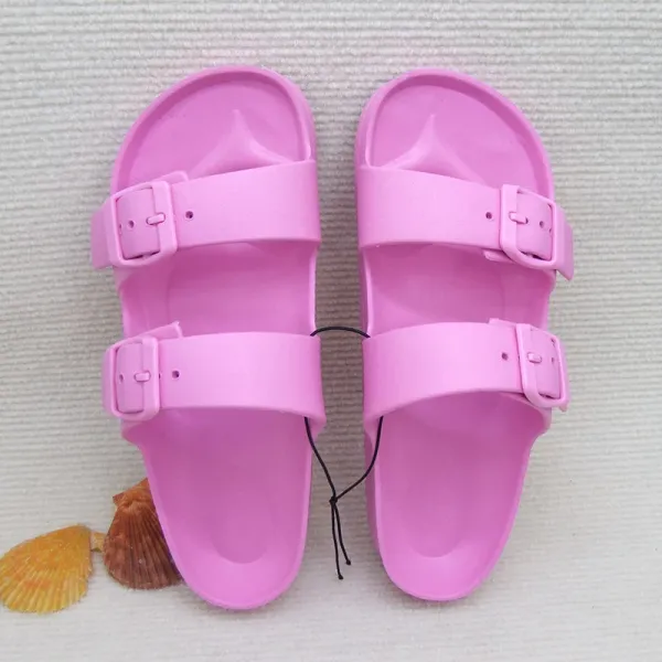 Design Two-Strap Buckle Slide Sandals Pink Slippers - 1