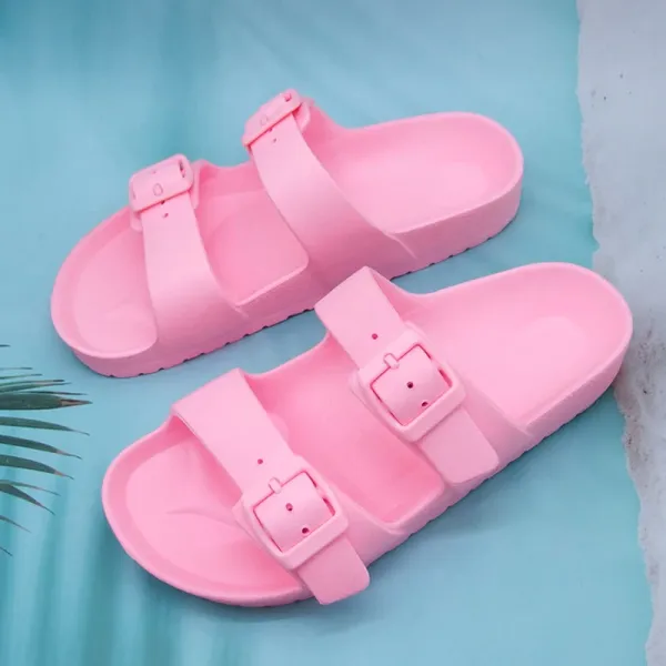 Design Two-Strap Buckle Slide Sandals Pink Slippers - 1