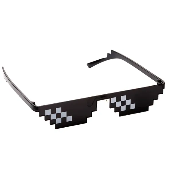 Design Pixel Sunglasses Black with Silver Accents, Gold Chain Necklace, and Cigar Prop Accessories - 5