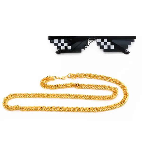Design Pixel Sunglasses and Gold Chain Necklace Set Jewelry - 1
