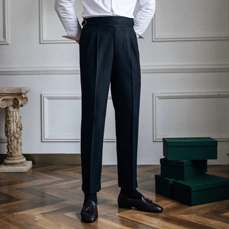 Design Pleated High-Waist Dress Pants Black