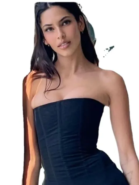 Design Strapless Bodysuit with Crystal Embellishments Black Tops - 5