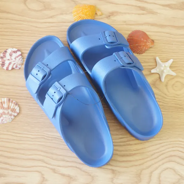 Design Two-Strap Buckle Slide Sandals Blue Slippers - 1