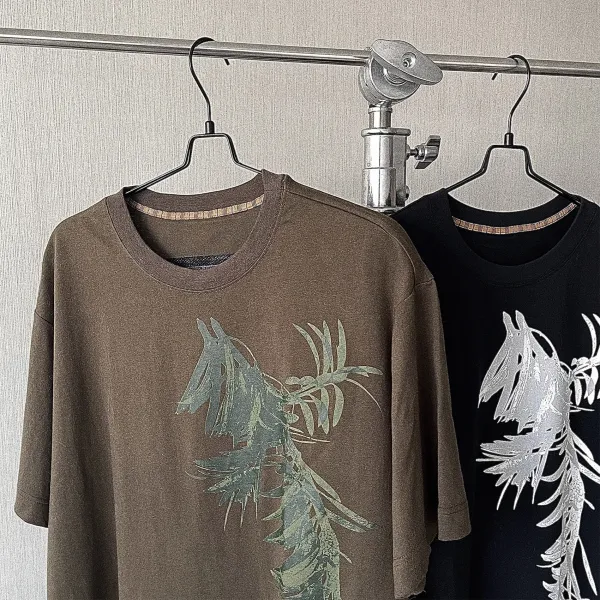 Design Palm Leaf Print Olive Green T-Shirt - 4
