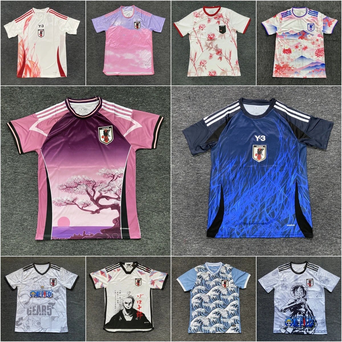 Japanese Anime Short-Sleeve Soccer Jersey One Piece Cherry Blossom Luffy Saiyan Dragon Ball Naruto Thai Football Shirt