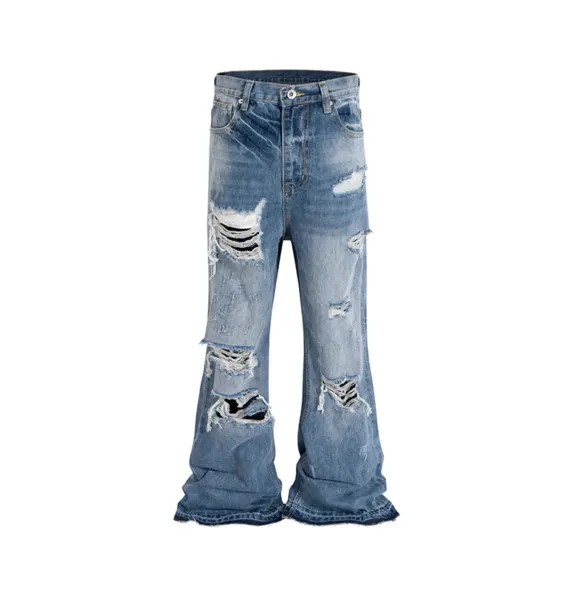 Design Distressed Wide-Leg Jeans Blue - 4
