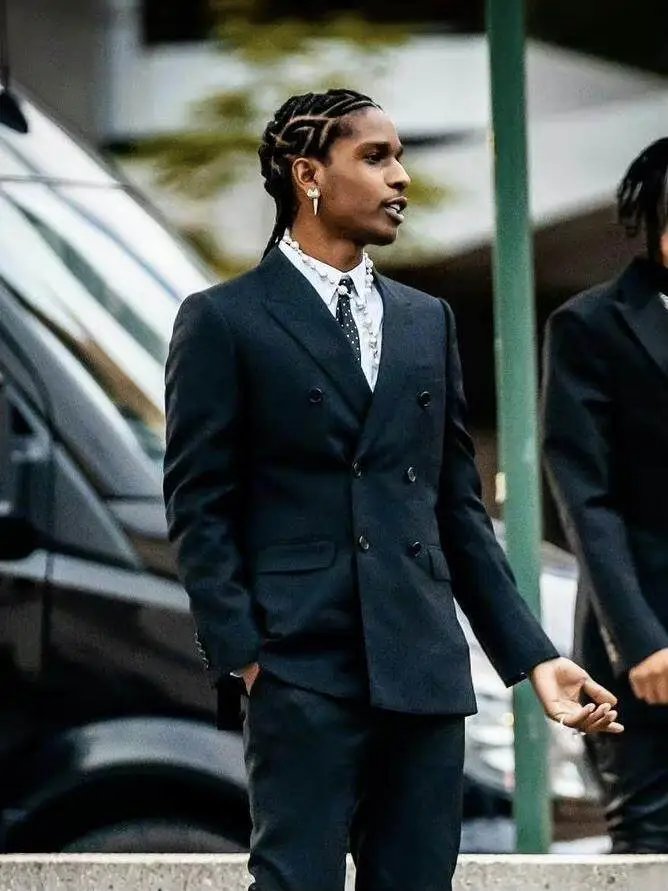 Design Double-Breasted Suit Black Blazer