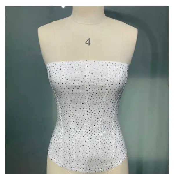 Design Strapless Corset Top With Rhinestone Embellishment White - 1