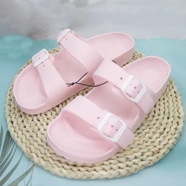 Design Two-Strap Buckle Slide Sandals Pink Slippers - 1