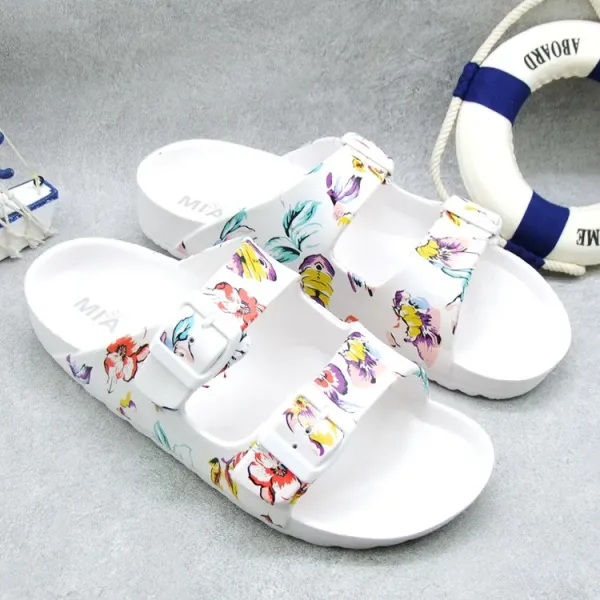 Design MIA Floral Print Slide Sandals White Slippers - 1