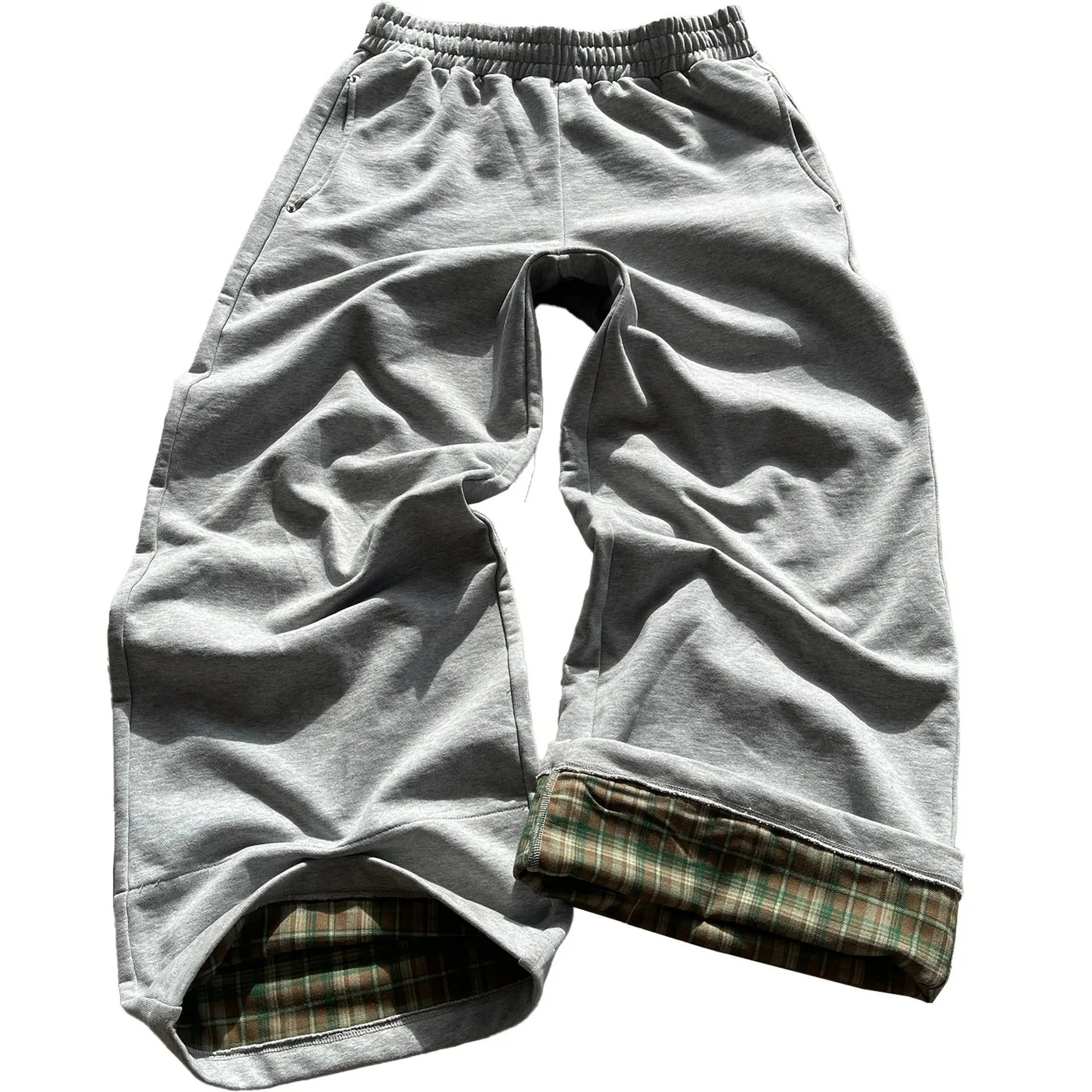 Other Sweatpants Wide Leg Plaid Lining Grey