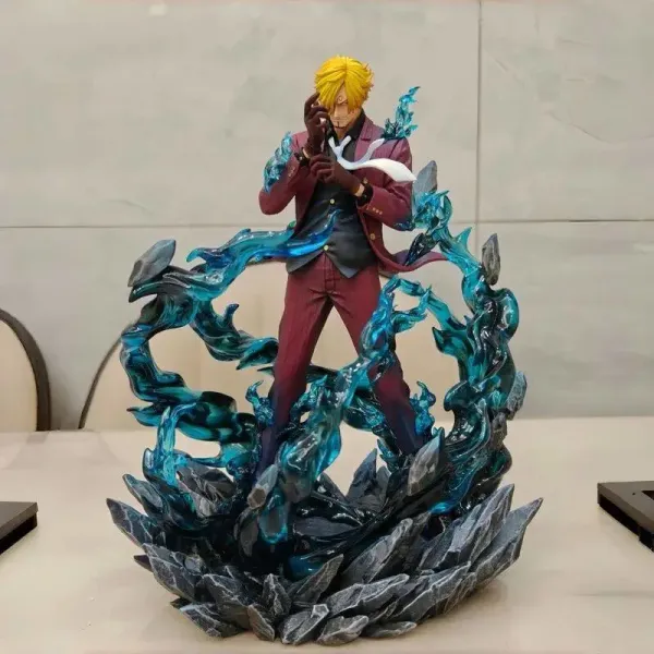 Design One Piece Sanji Vinsmoke Figure - Red Suit with Blue Flame Effect Collectible Statue Electronics - 5