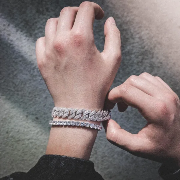Design Miami Cuban Link Bracelet and Tennis Bracelet Set Silver Jewelry - 1